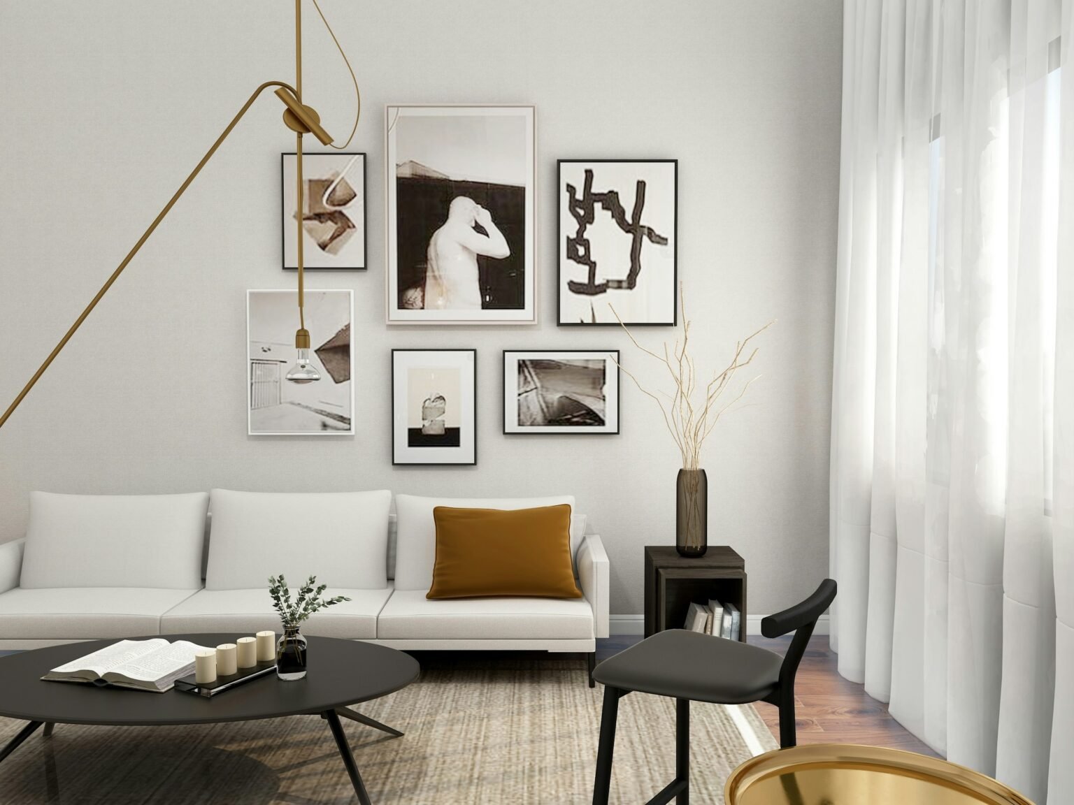 18x24 poster frame style framed art above a white sofa in a living room