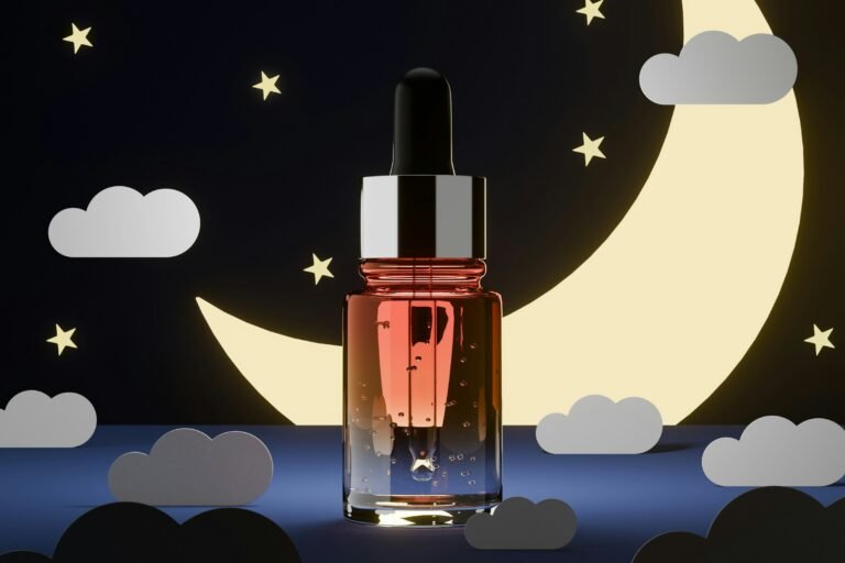 Estee Lauder Advanced Night Repair vs Lancome Genifique: a dropper serum bottle under a moon and stars