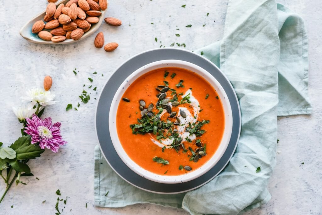 Creamy tomato soup in a bowl, a holiday job for the best blender for soups