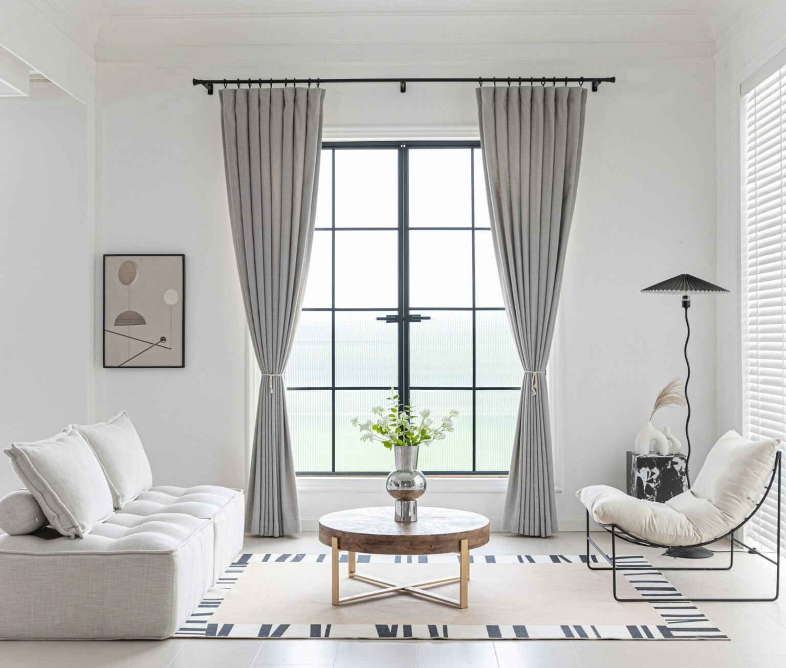 Best curtain rods holding long curtains in a bright room
