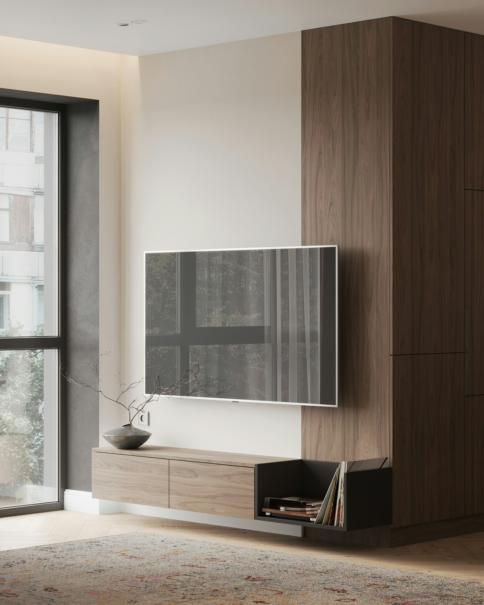 Best TV wall mounts: flat screen TV mounted on a living room wall
