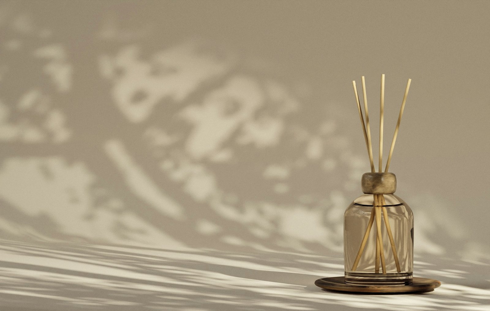 Clean linen reed diffuser style: a reed diffuser casting soft shadows