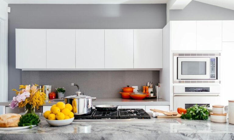 Echo Show 8 vs 15 vs 21: a bright modern kitchen counter with room for a smart display