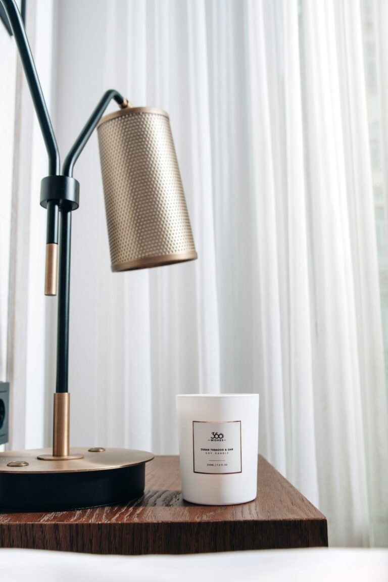 Table lamp on a wooden table, similar to a candle warmer lamp setup