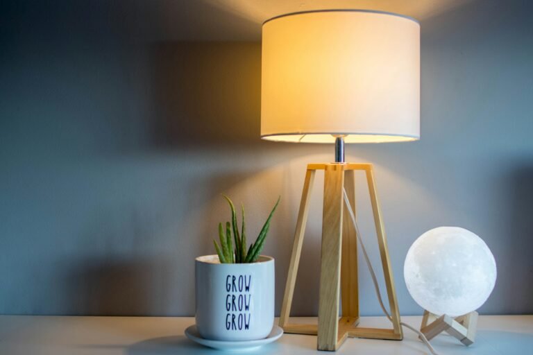 Color changing light bulbs idea: a lit table lamp casting a warm glow