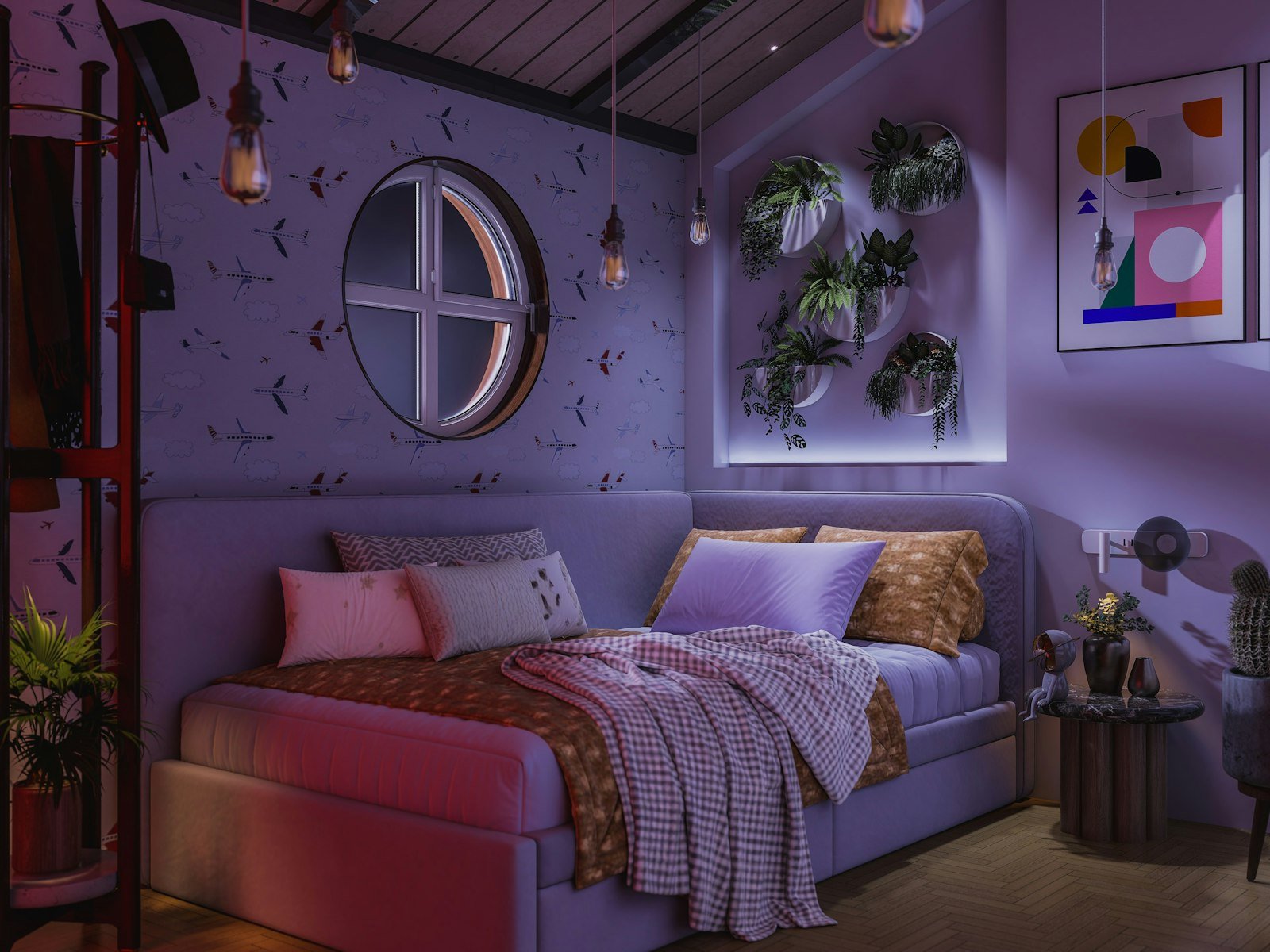 Philips Hue vs Govee smart bulbs: a cozy bedroom washed in soft purple and pink color-changing light