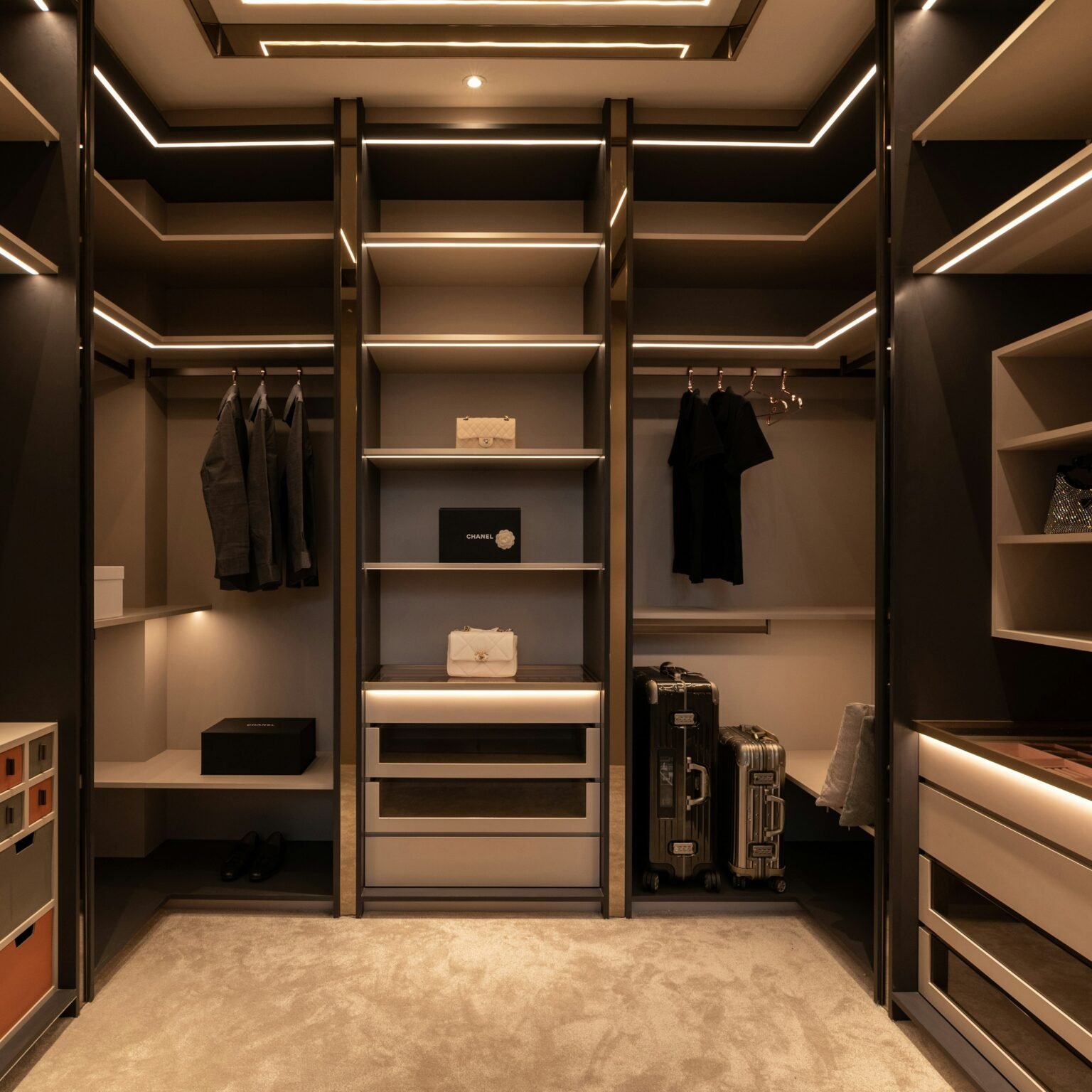 Rechargeable under cabinet lights in a modern kitchen at night
