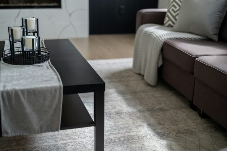 Round decorative tray idea for a modern living room coffee table