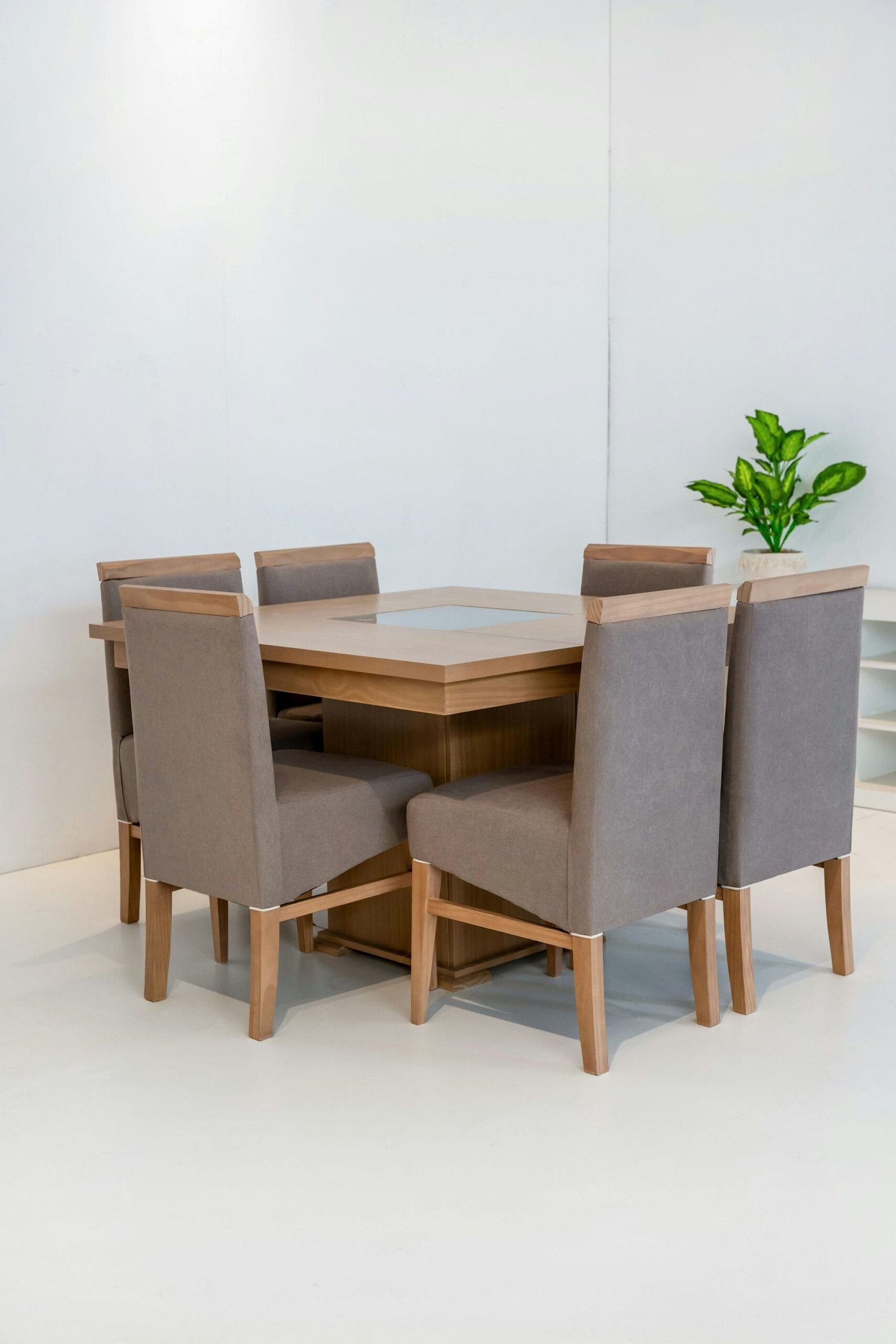 Dining table with upholstered chairs