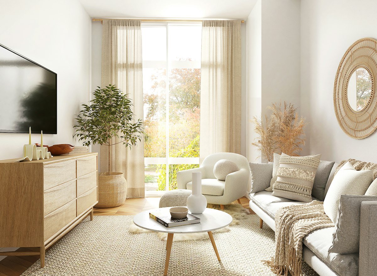 Bright living room with a sofa chair