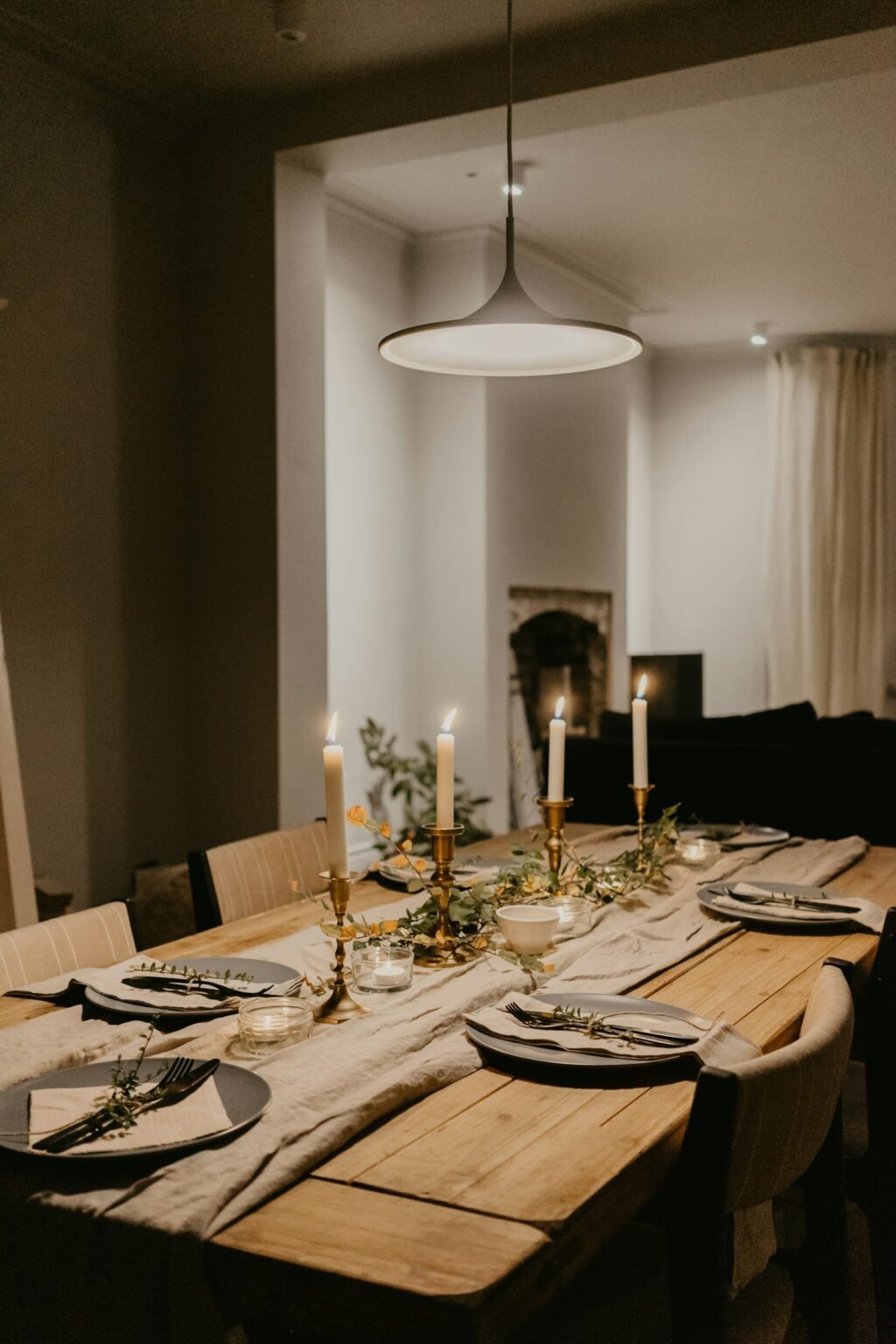 Dining table set for a holiday dinner