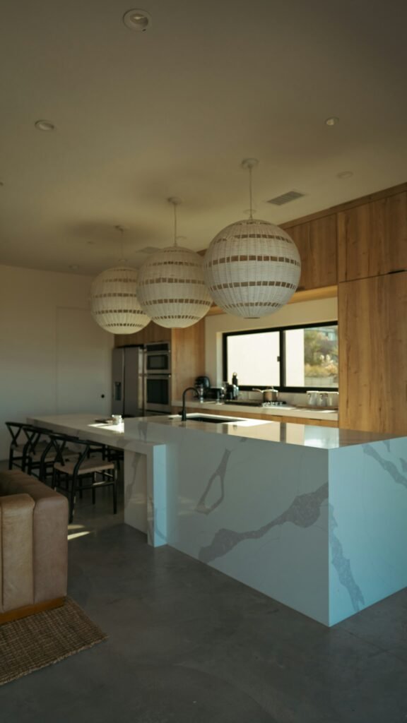 Kitchen countertop under pendant lights