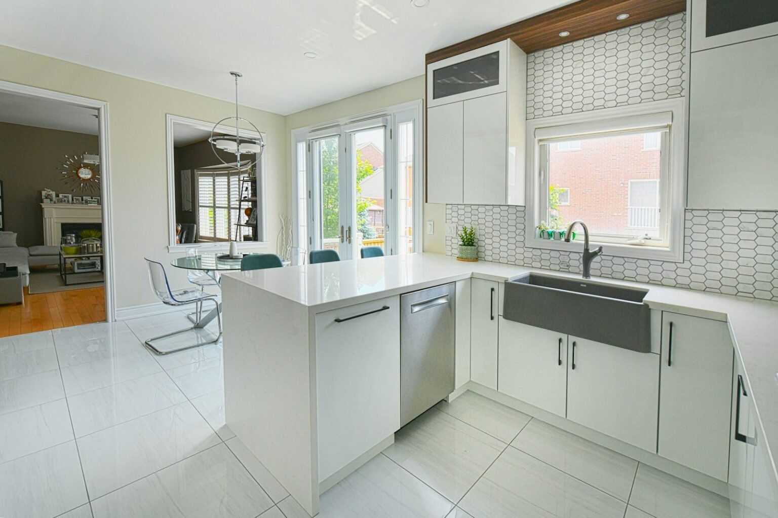 Modern white kitchen with an island