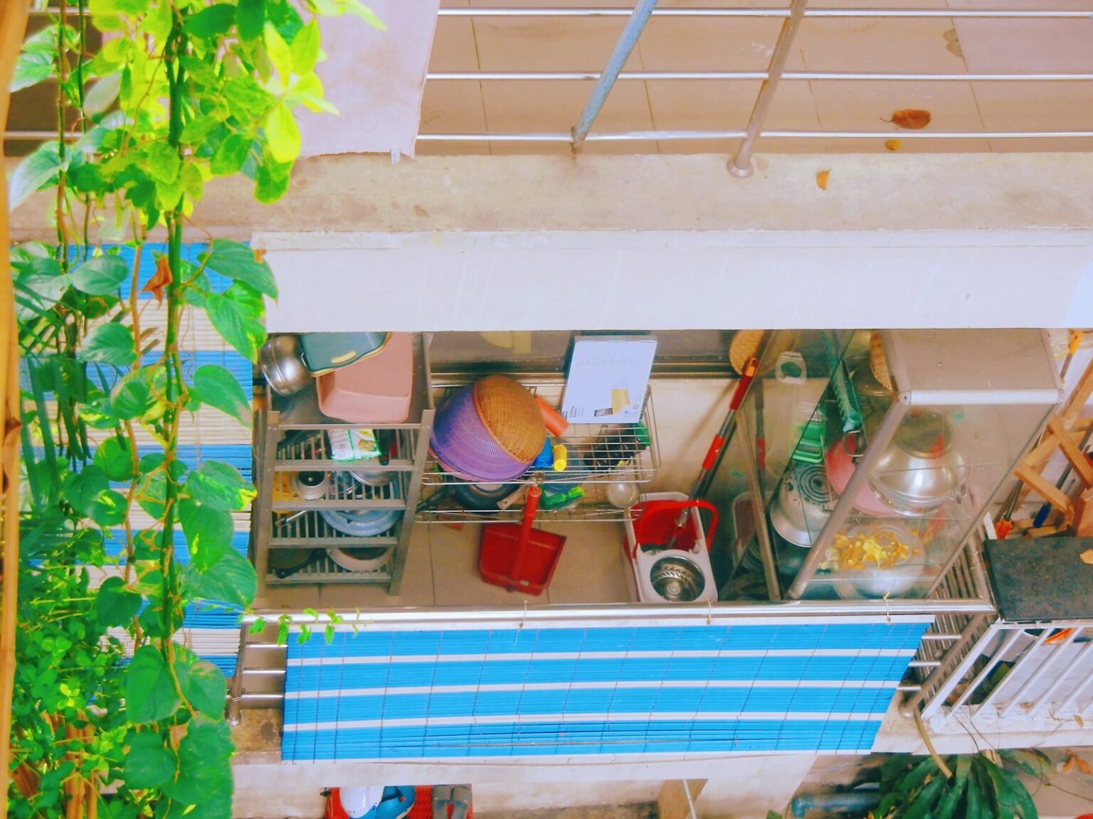 Kitchenware drying on a rack
