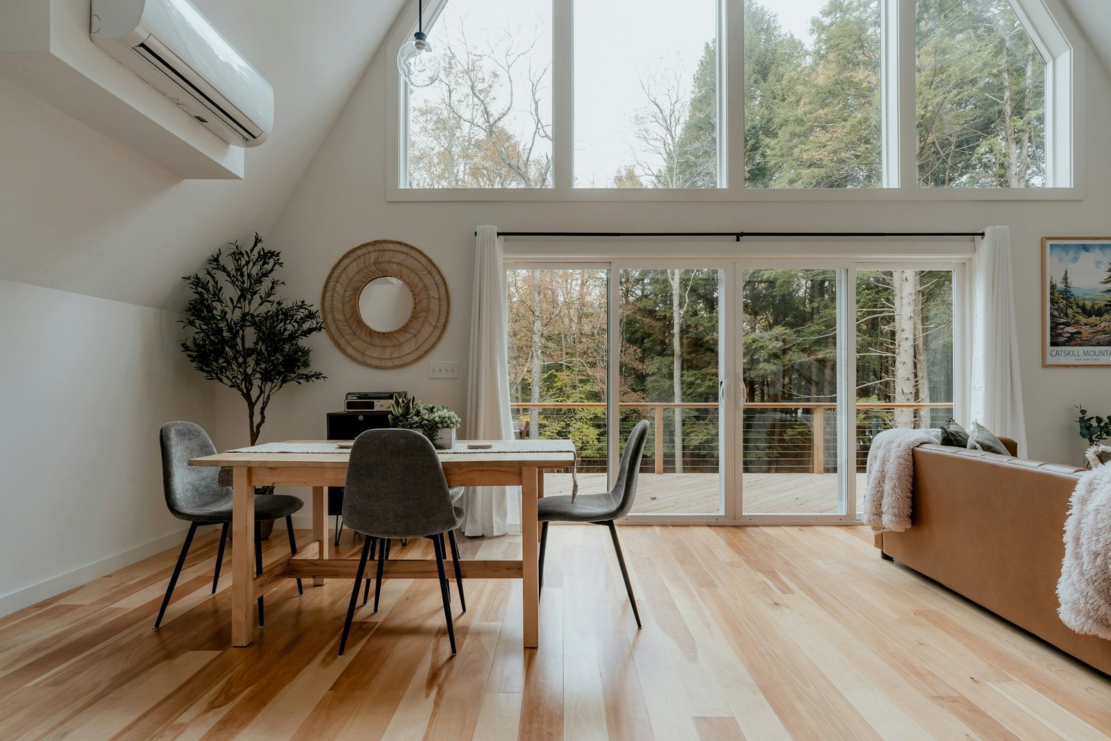 Living room with a warm wood floor