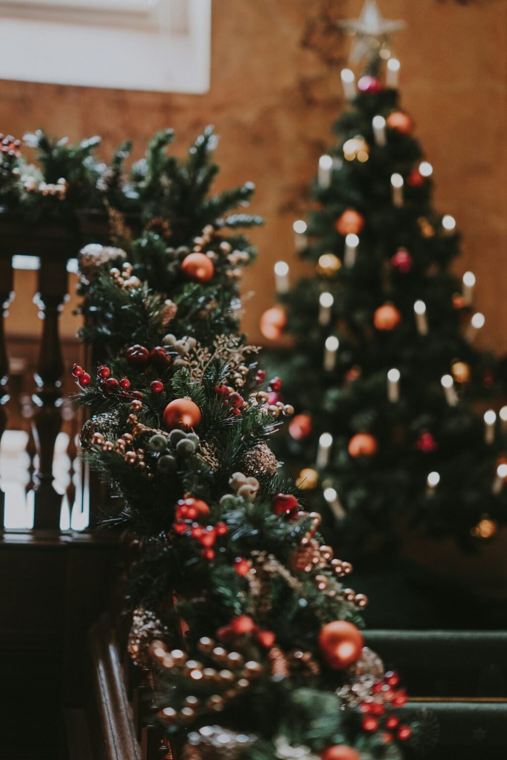 Christmas tree decorations close up