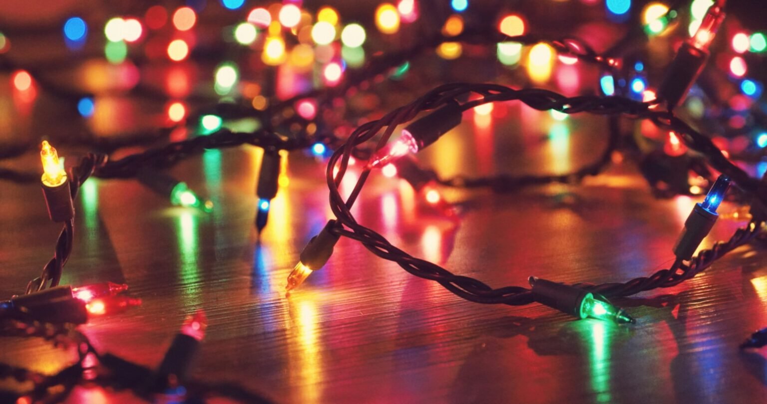 Warm string lights glowing