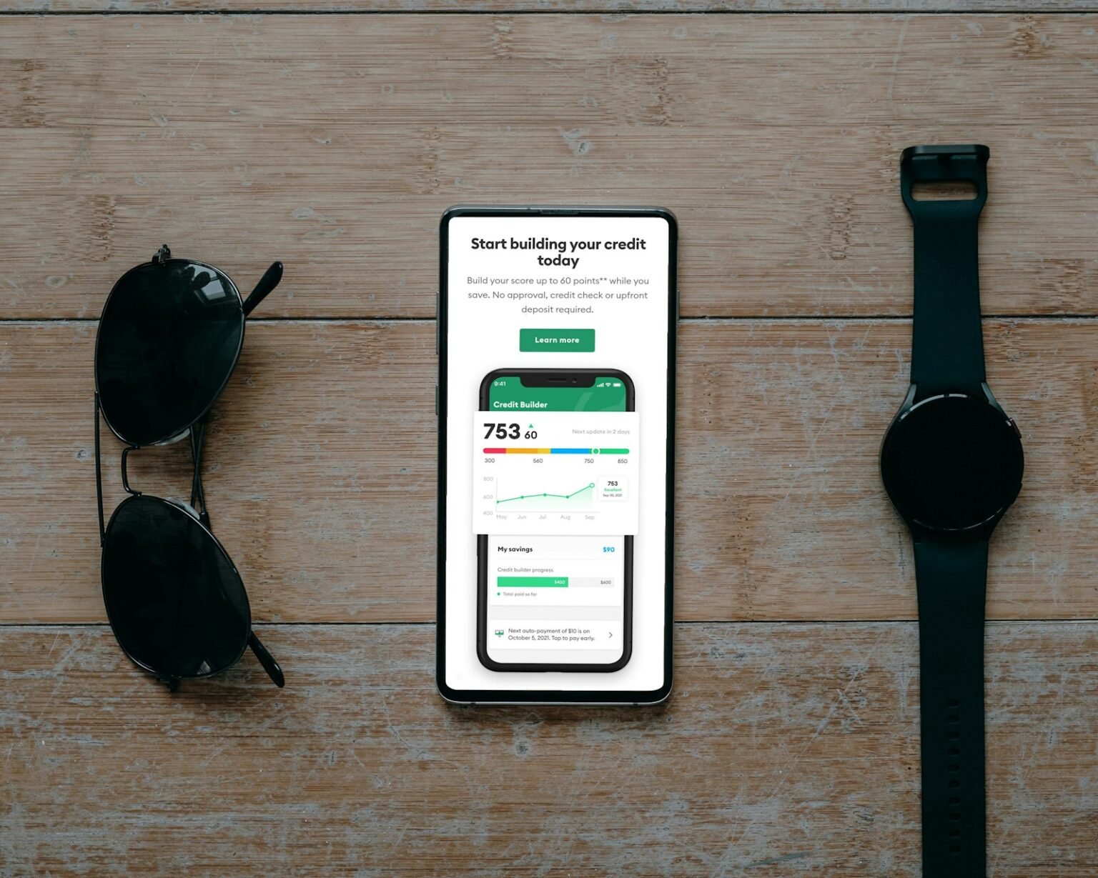 Financial application on a screen