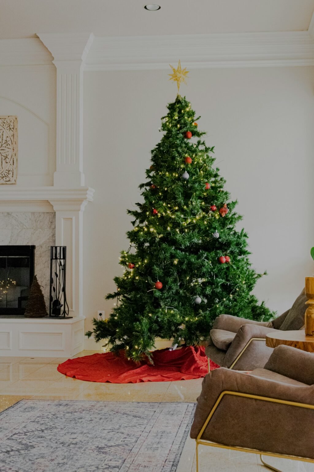 Green Christmas tree with baubles
