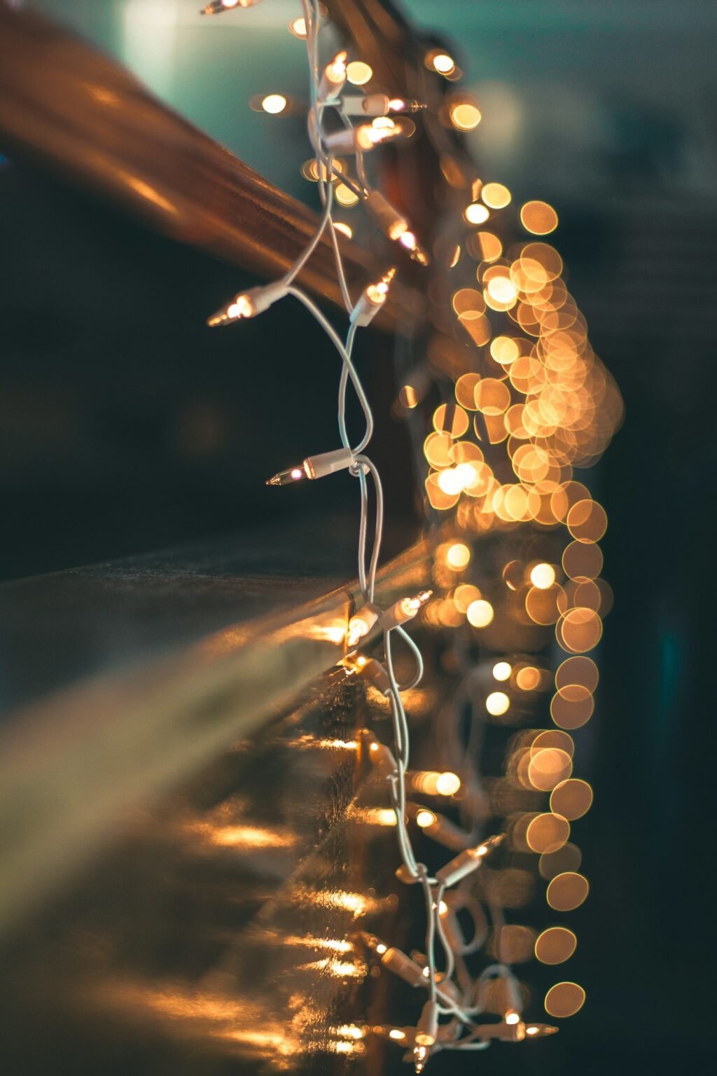 Turned-on string lights close-up