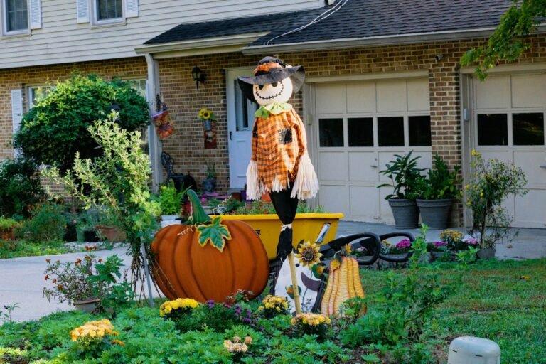 Front yard decorated for Halloween