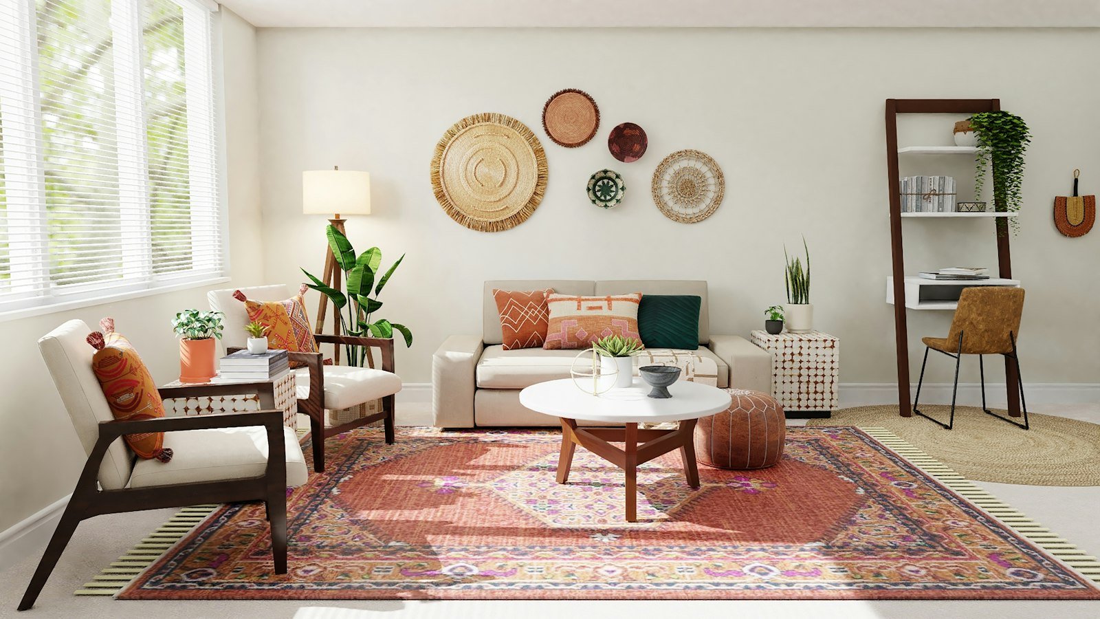 Living room with a large area rug