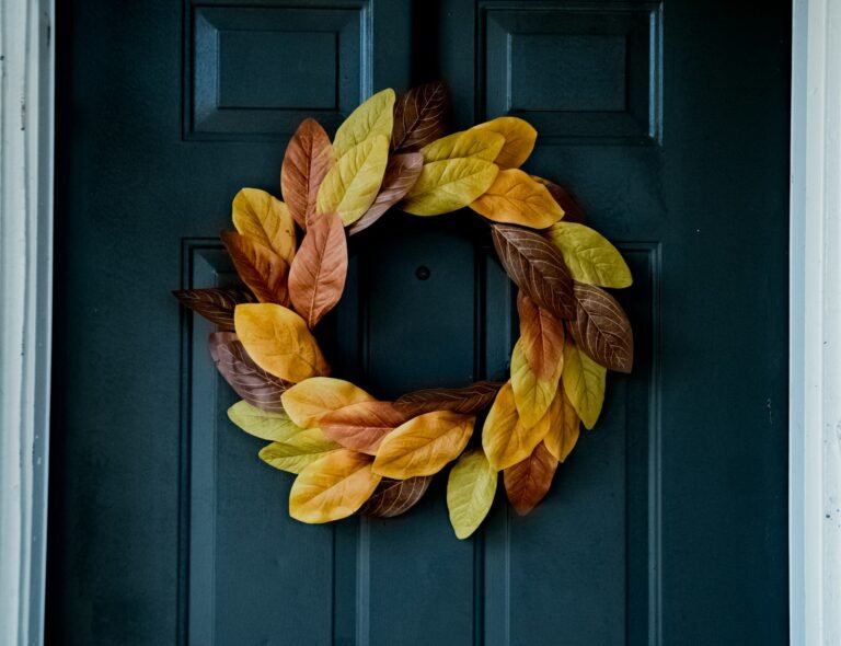 Fall wreath on a dark front door