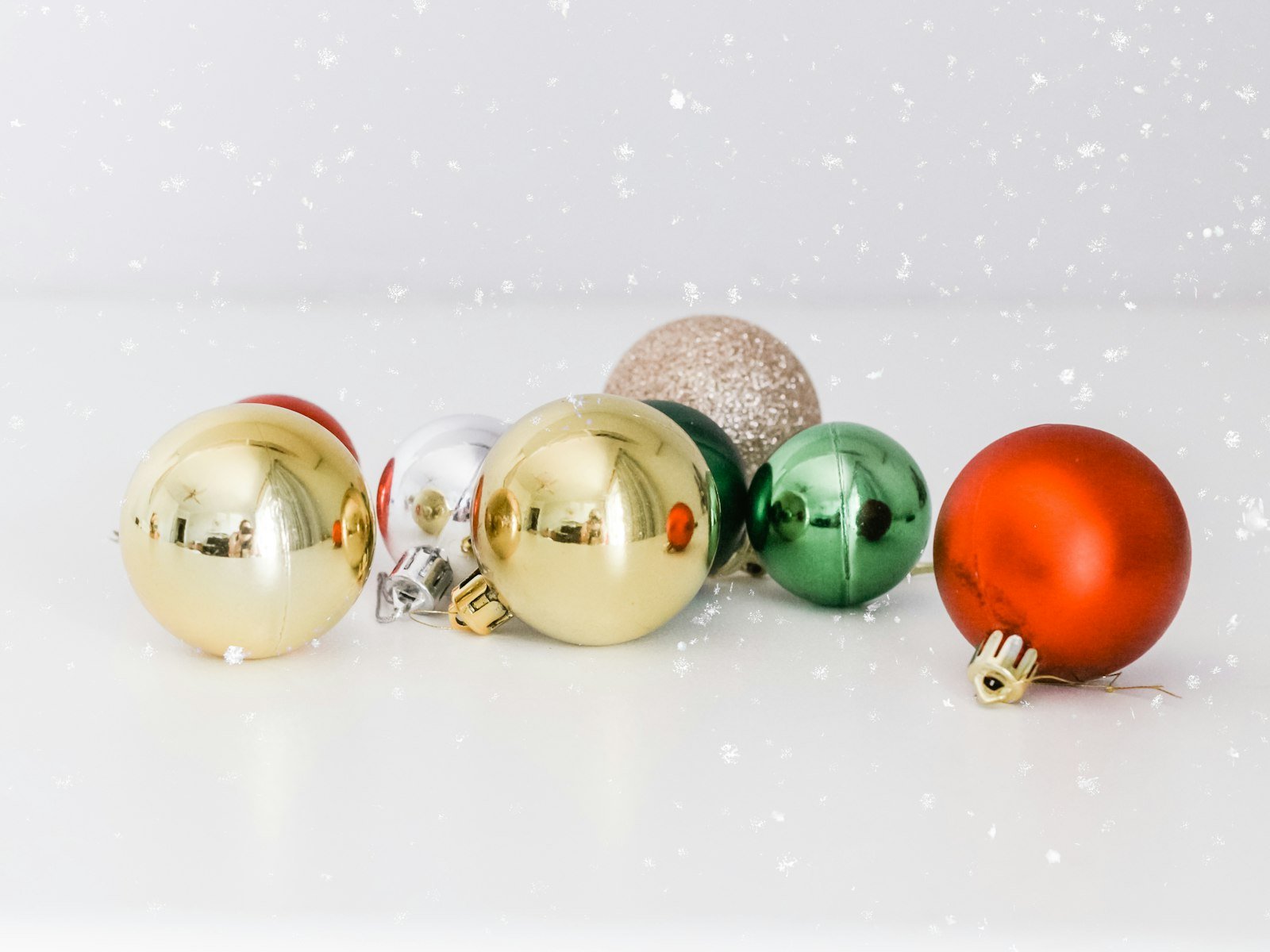 Christmas ornaments on a white table