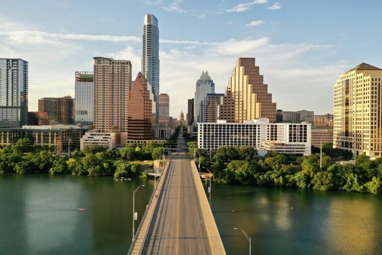 Bridge over the river leading to downtown Austin