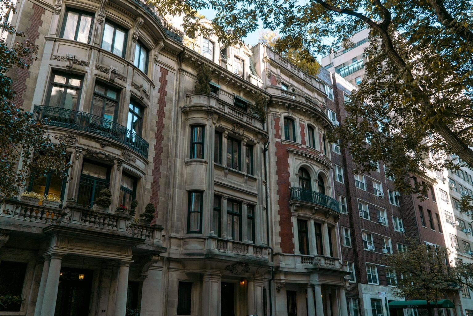 Row of apartment buildings with balconies