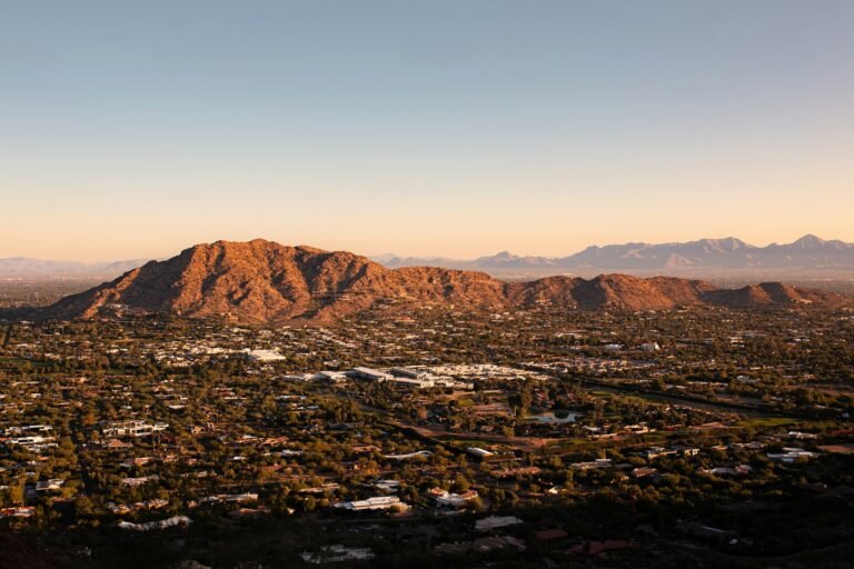 Aerial view of Phoenix with mountains