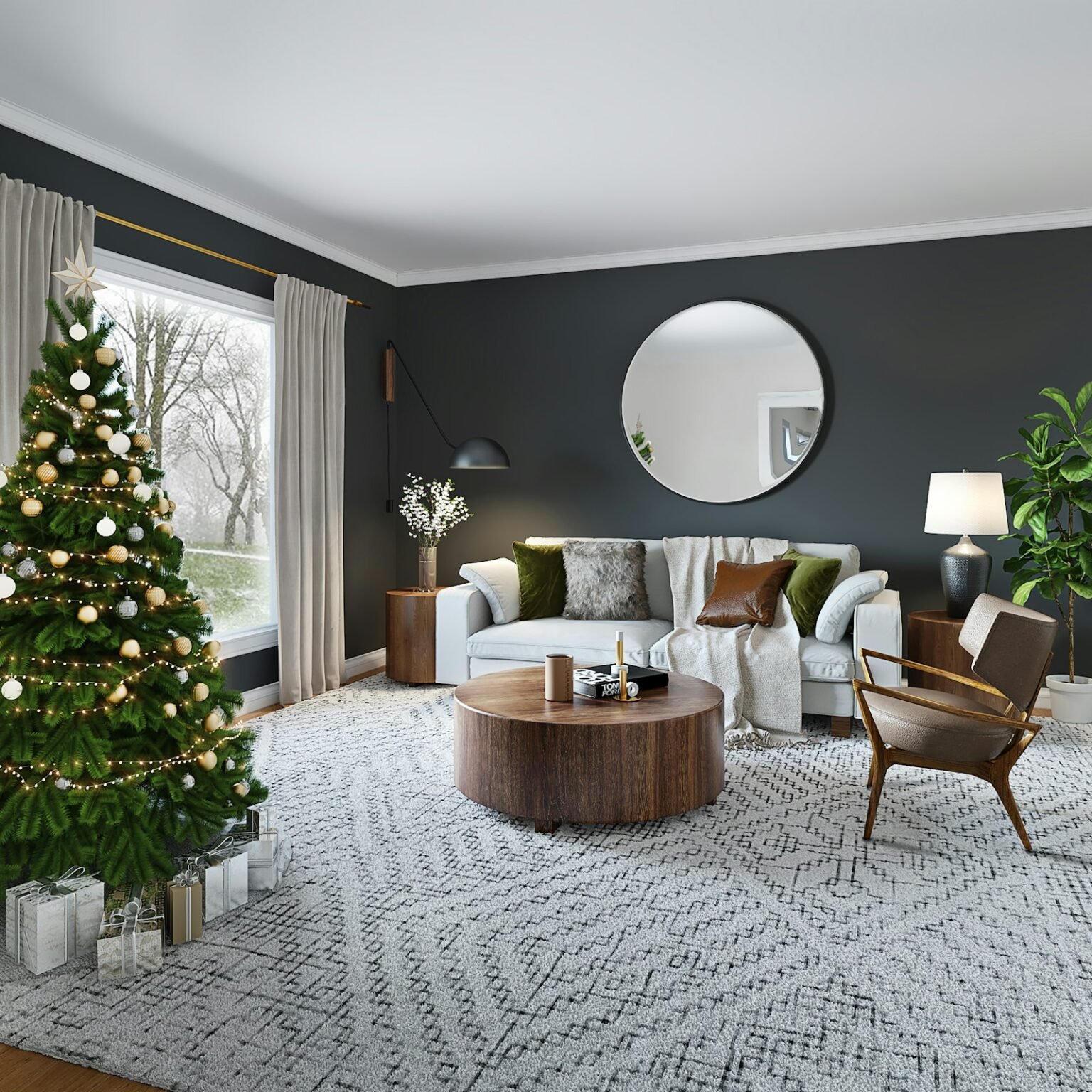 Small Christmas tree on a wooden table