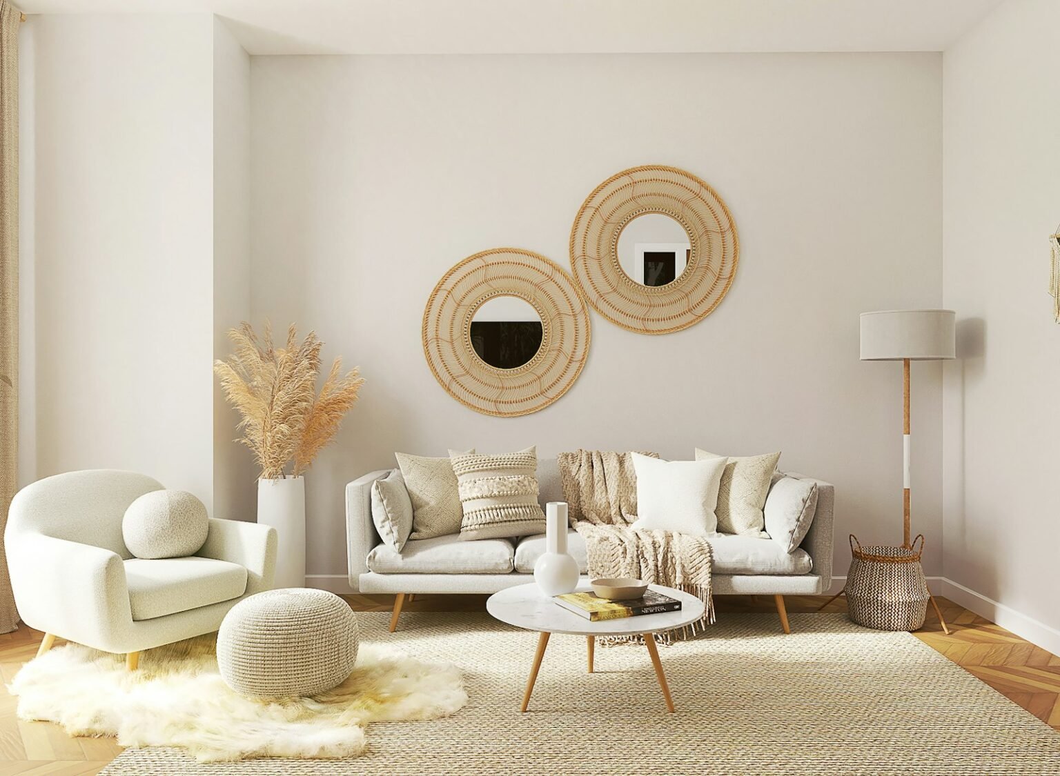 Boho living room with natural textures
