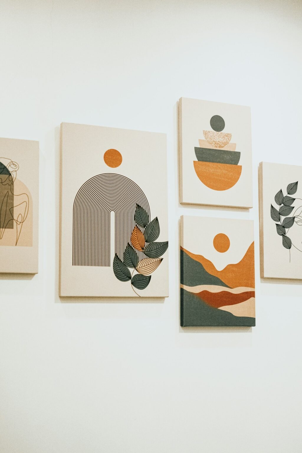 Set of four paintings on a wall