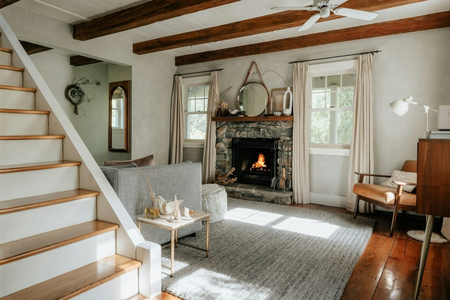 Cozy living room with a fireplace