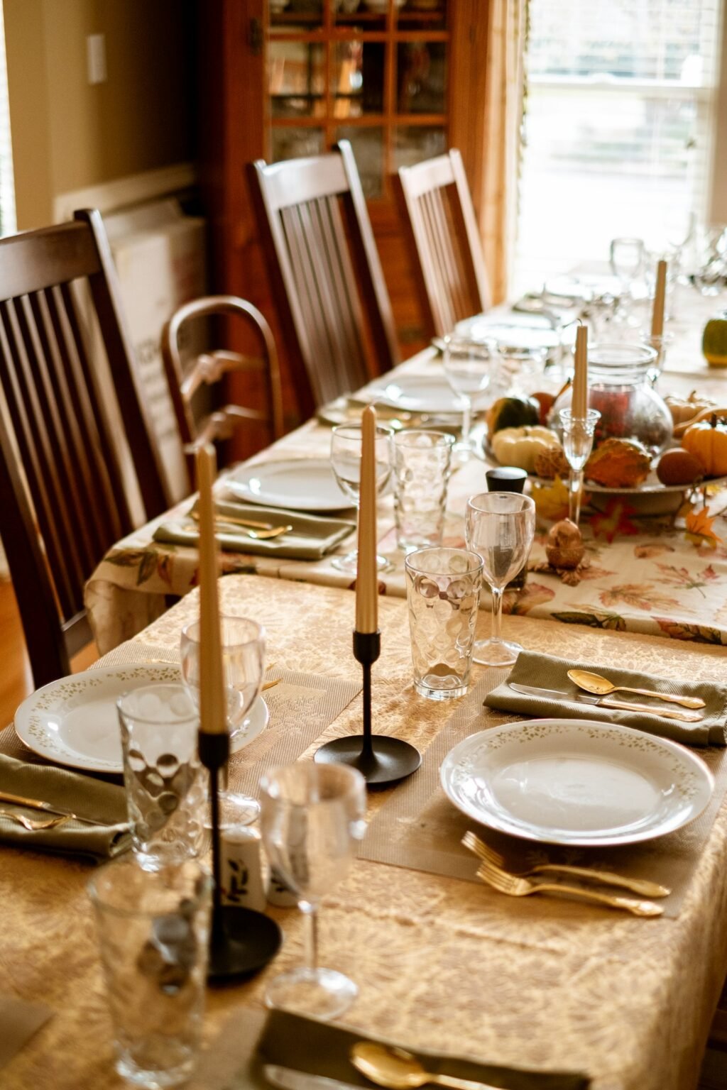 Wine glass on a set Thanksgiving table